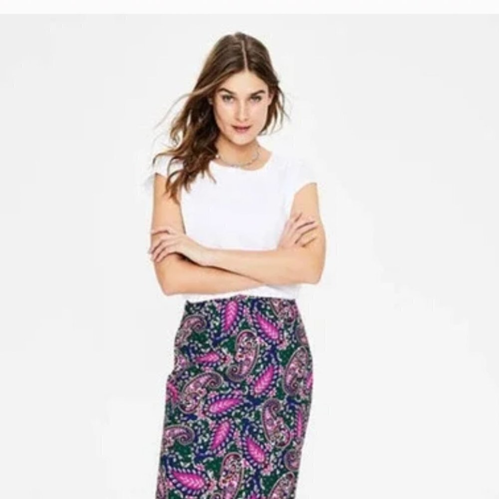 Boden Modern Pencil Skirt Woodland Green Paisley Size 10 NWT